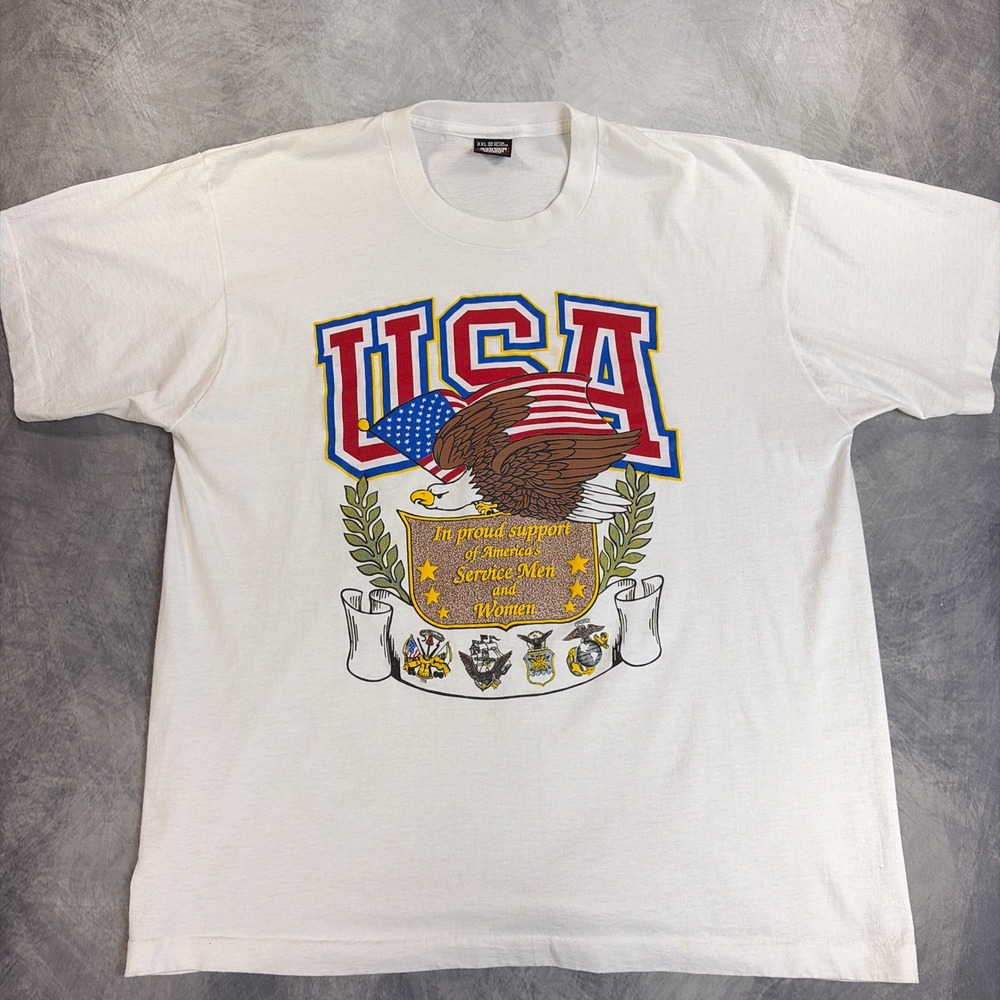 Vintage Screen Stars Best USA Eagle Tee Mens XXL White Patriotic Single Stitch